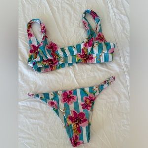 Blue Tropical Pinstripe Swimsuit